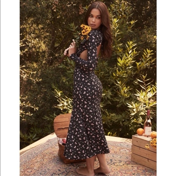 NWOT House Of CB Octavia Backless Dainty Floral Print Midi Dress Black Size XS - Picture 3 of 8